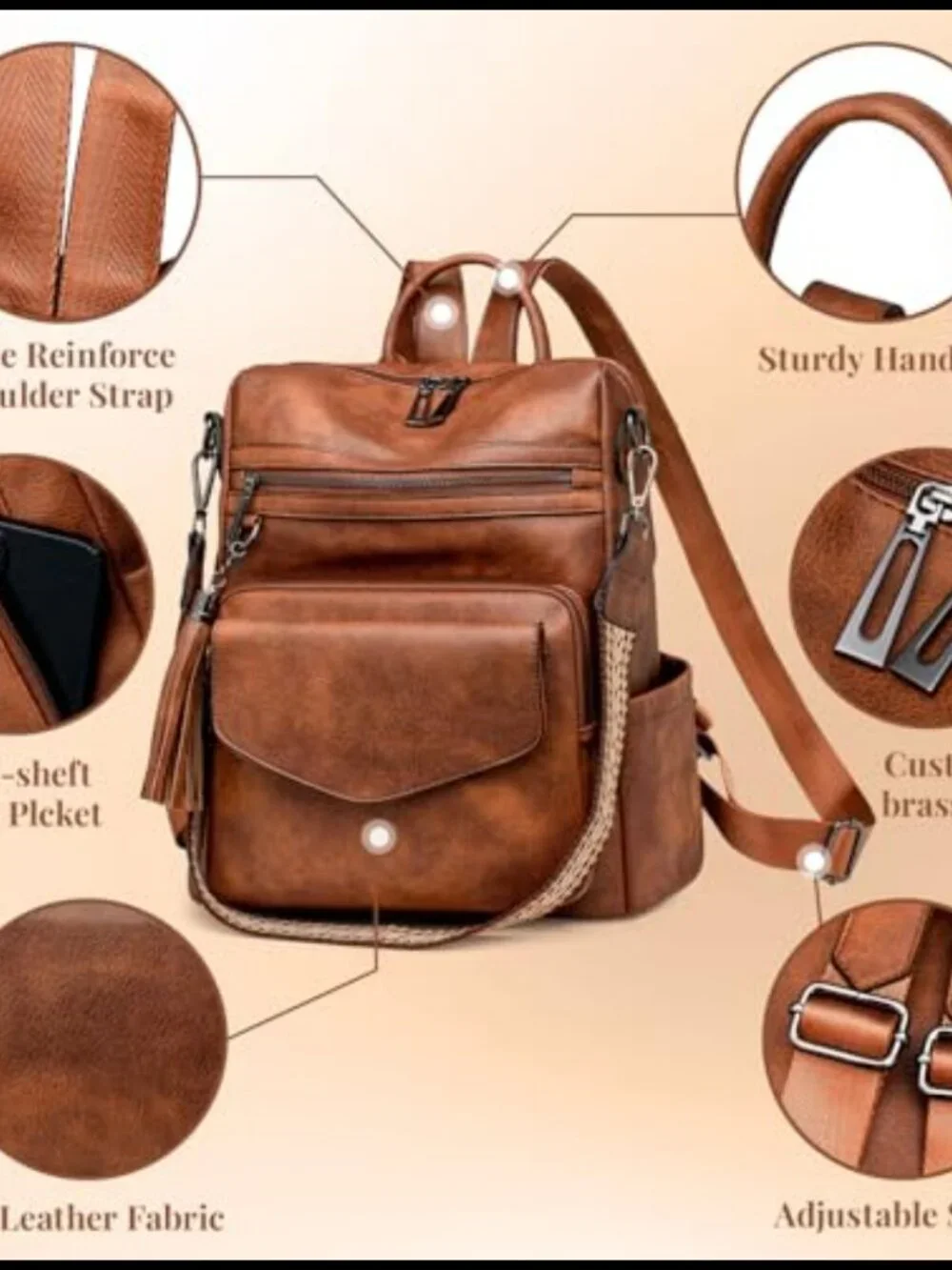 PU Leather Backpack Purse Convertible Shoulder Bag Handbag